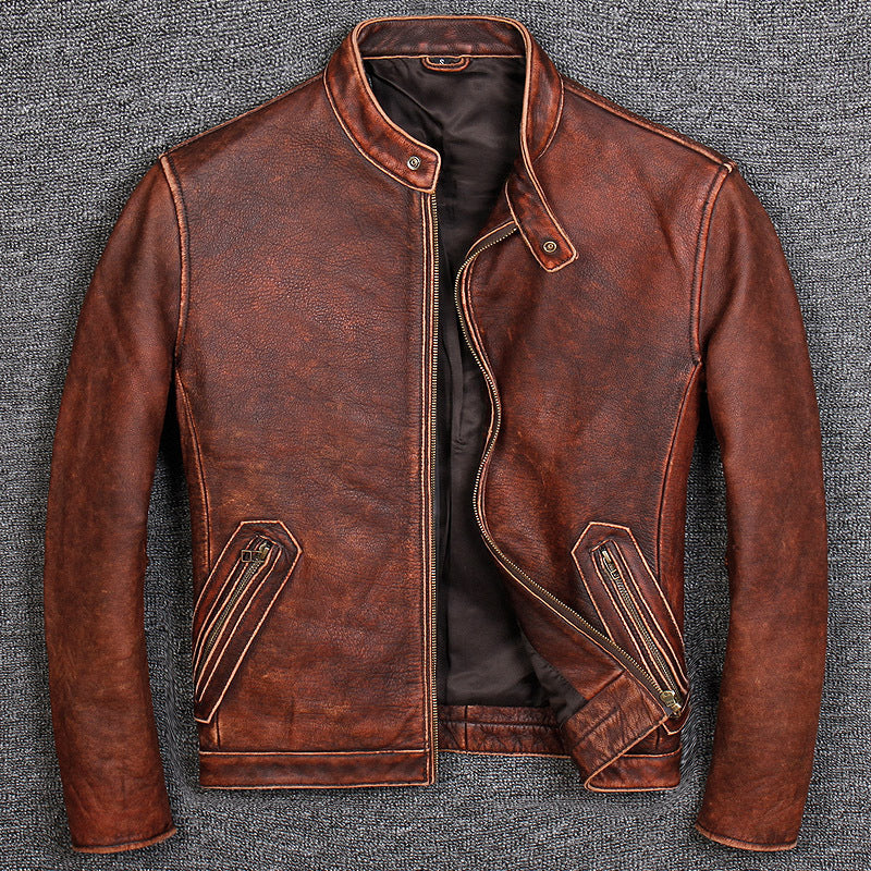 Men's First Layer Cowhide Leather Jacket - Premium Pure Leather Jacket for All Seasons