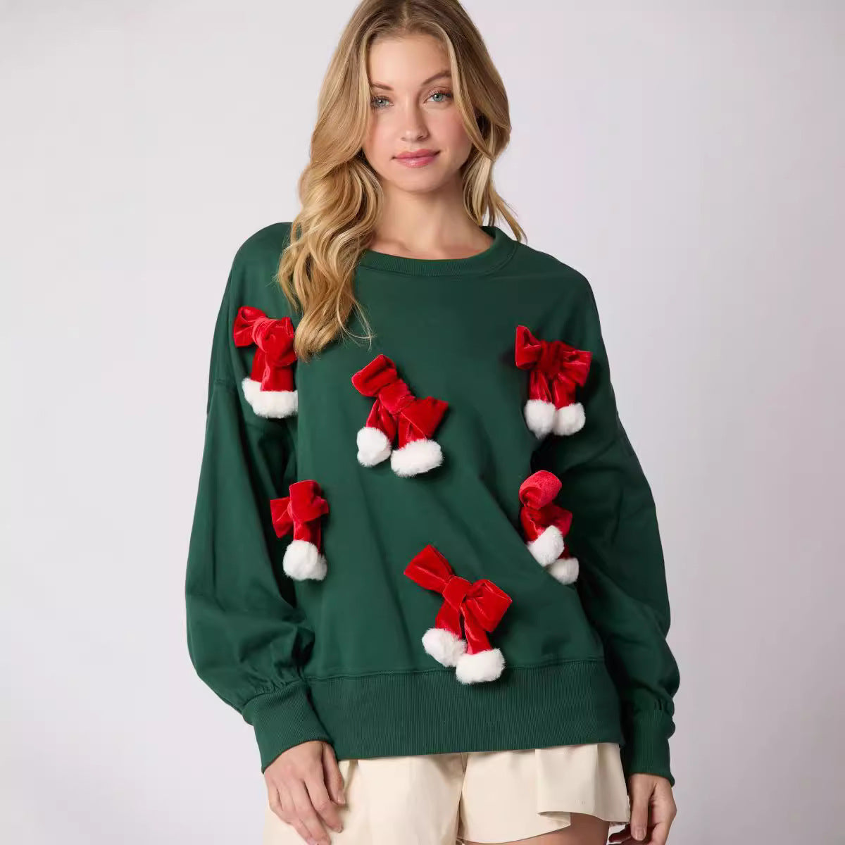 Christmas Bowknot Decorative Top Casual Long Sleeve Sweatshirt